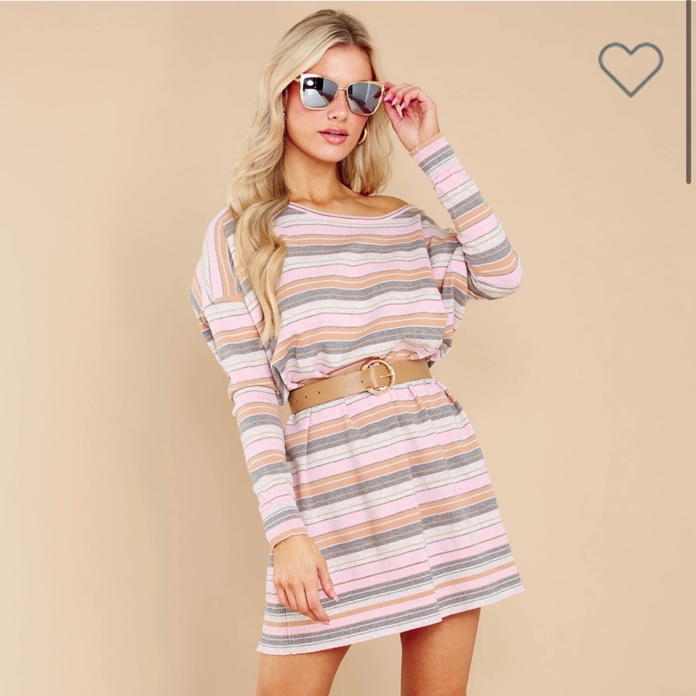 CASUAL OUTINGS PINK MULTI STRIPE SHIRT DRESS